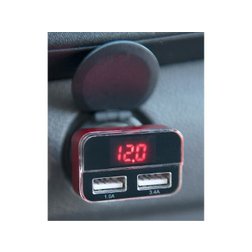 nabíječka USB do auta, 12/24V, 2xUSB, měřič, 3,4A, 17W