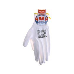 rukavice z polyesteru polomáčené v PU, bílé, velikost 8"